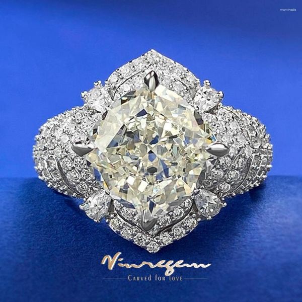 Cluster Rings Vinregem 18K White Gold 10 10MM Lab Sapphire Gemstone Luxury Cocktail Ring per le donne 925 Sterling Silver Engagement Fine