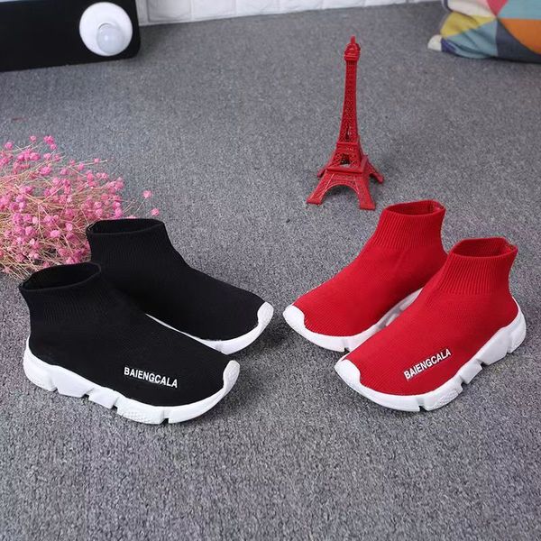 Çocuk Ayakkabı Paris Speed ​​Yüksek Çorap Versiyonu Siyah Klasik Toddler Trainers Kız Erkek Gençlik Bebekler Spor Sneaker Boyutu 26-36