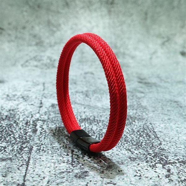 Braccialetti con ciondoli Bracciale con fibbia magnetica in acciaio inossidabile Uomo Donna Minimalista Doppio strato Bracciale con corda milanese intrecciato a mano Lucky Red 2141