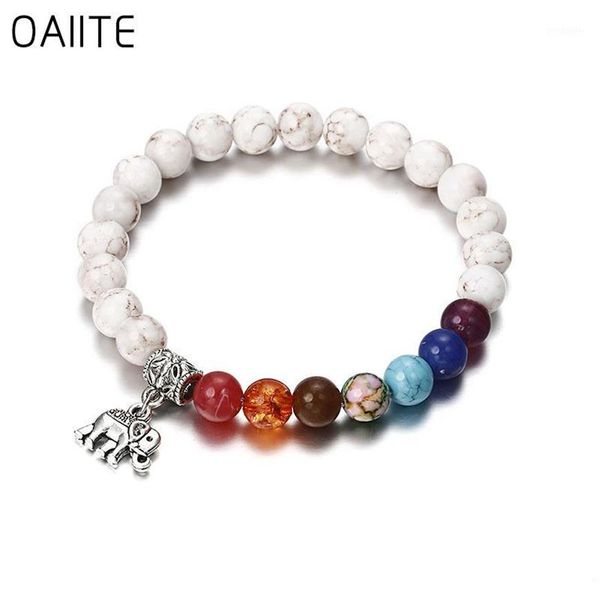 OAIITE Natürliche Stein Perle männer Und frauen Armband Chic Silber Farbe Elefant Pendent Vintage Boho Charme Armbänder For321V