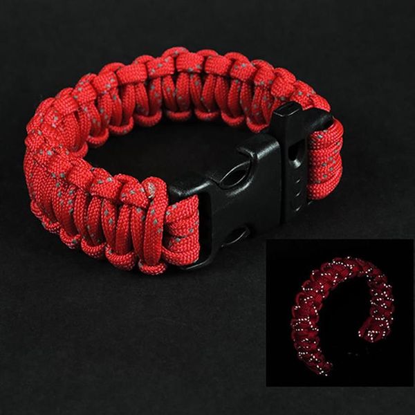 Escursione di campeggio Paracord di emergenza per uomo Donna Sopravvivenza Corda per paracadute Kit fibbia Braccialetti riflettenti Bangle3291