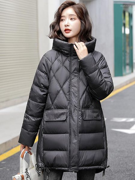 Trench da donna Tasche grandi Giacca invernale da donna Con cappuccio imbottito Addensare Cappotto da donna Parka medio lungo Cappotto capispalla Nero Bianco Cachi