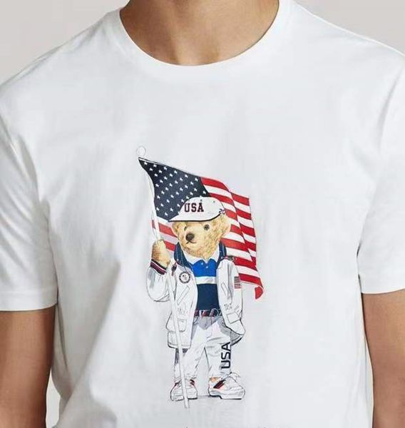 Футболка американской медведь мужская и женская карикатура Polos Cartoon Flag.