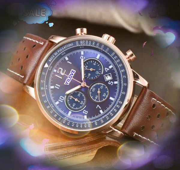 Популярные модные роскошные мужские часы с секундомером, японские кварцевые часы с кожаным ремешком, водонепроницаемые деловые наручные часы Relogio Masculino, подарки