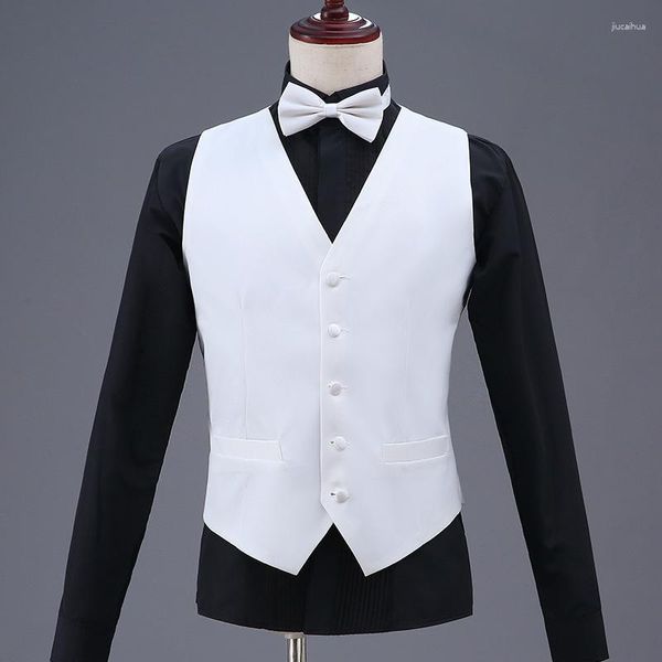 Coletes masculinos branco mens colete formal trabalho de negócios causal fino ajuste colete para homens u-pescoço retro cavalheiros terno sólido casamento gilet