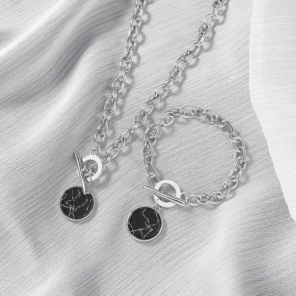 Ожерелья с подвесками, повседневная минималистичная цепочка на шею для женщин, круглые мраморные подвески в стиле хип-хоп, женские модные ювелирные изделия, ожерелье