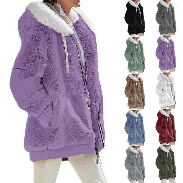 Женские куртки, зимнее модное пальто, повседневное пальто на молнии с капюшоном, женская одежда, кашемировая осенняя женская флисовая куртка, однотонные пальто