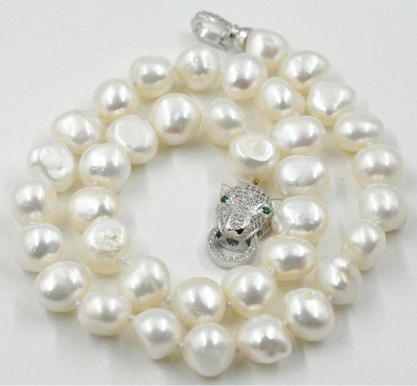 Ювелирные цепочки, красивое ожерелье из белого жемчуга Южного моря в стиле барокко, 9–10 мм, 18 дюймов, с леопардовой застежкой