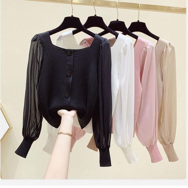 Kadın Sweaters Ol Chiffon Kore Bahar Külot Örgü Sweater Gevşek Ceket Günlük Kumaş Kız T-Shirt Üst Kıyafetler Kadın Lady Giyim