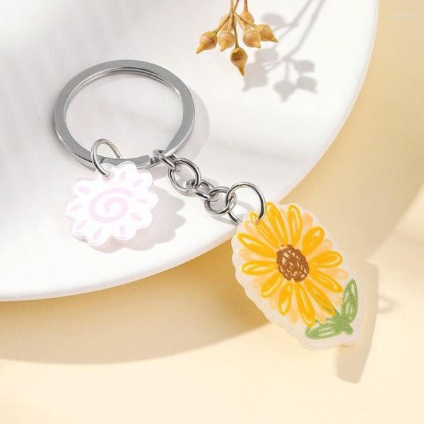 Schlüsselanhänger, niedlicher Sonnenblumen-Schlüsselanhänger, Blumenmädchen, frische Schultasche, dekorativer Anhänger, senden Sie den Menschen kleine Geschenke
