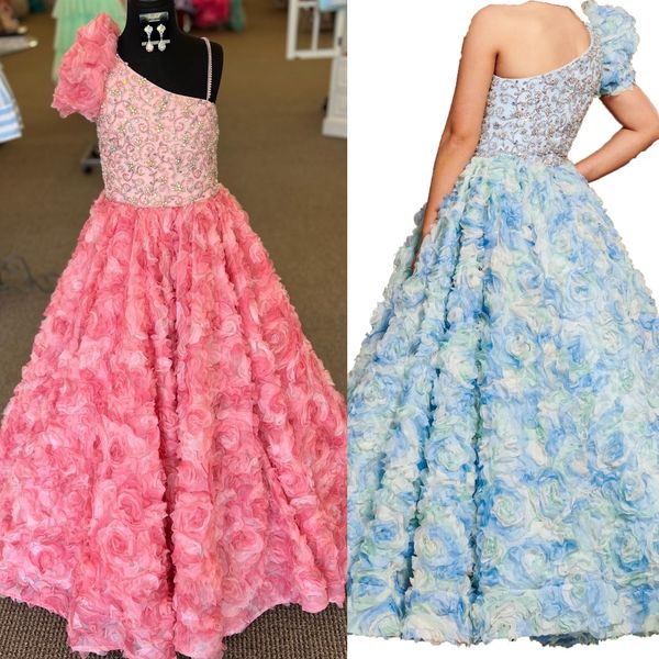 3D Flower Girl Pageant Dress 2024 Beading Floral Little Kid Aniversário Feriado Evento Formal Cocktail Party Vestido Infantil Criança Adolescentes Pré-adolescente Tiny Young Junior Miss