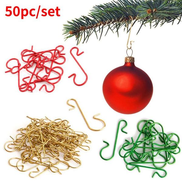 Decorações de Natal 50 pcs ornamentos metal em forma de ganchos titular árvore bola pingente pendurado para casa navidad ano