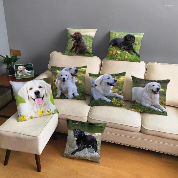 Travesseiro inteligente labrador retriever capa de cachorro macio curto pelúcia 45/45cm caso decoração de casa almofadas de animais para sofá carro