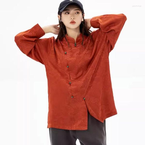 Blusas femininas camisa de manga longa de seda das senhoras blusa tradicional chinesa formal topang traje hanfu camisas