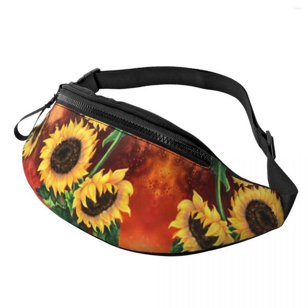 Taillentaschen, Natur-Sonnenblumen-Tasche, gelber Blumendruck, Polyester, Bilderpackung, männlich, Laufen