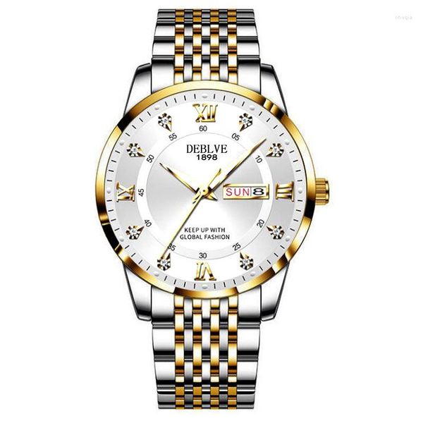 Orologi da polso 2023 Orologio da uomo Numeri romani Calendario Luminoso Impermeabile Quarzo moda Non meccanico Orologio da polso in acciaio inossidabile Regalo