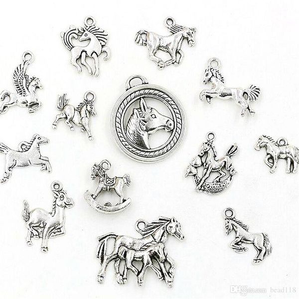 65 Stücke Antike Silber Legierung Gemischt Pferd Charms Anhänger Für Schmuck Machen Halskette DIY Accessories2309