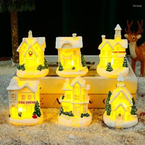 Noel dekorasyonları dekorasyon mikro peyzaj süslemesi beyaz aydınlık reçine evi xmas hediye ev için