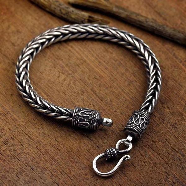 Braccialetti con ciondoli Bracciale per uomo Argento sterling Moda quadrata Chiglia Corda intrecciata Retro Classico Semplicità Gioielli Festival Gift248J