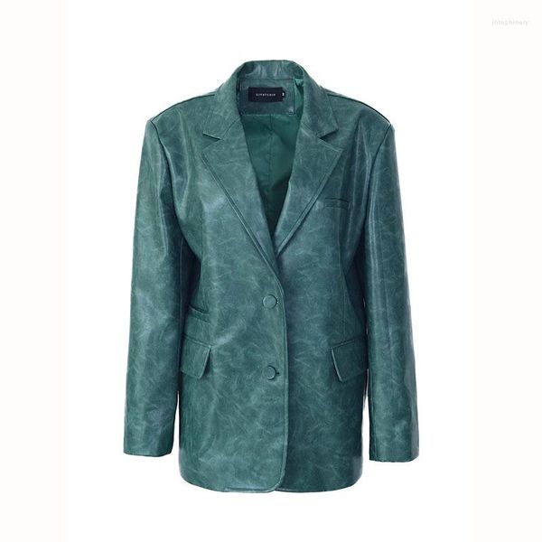 Frauen Leder koreanische Vintage -Krokodilmuster Faux -Anzug Jacke Frühling Frauen lässige Revers Langarm weibliche PU Blazers Mantel