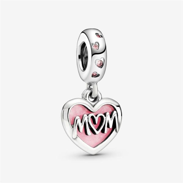 Nuovo arrivo 100% argento sterling 925 mamma script cuore ciondola fascino adatto braccialetto europeo originale gioielli di moda Accessorie277O