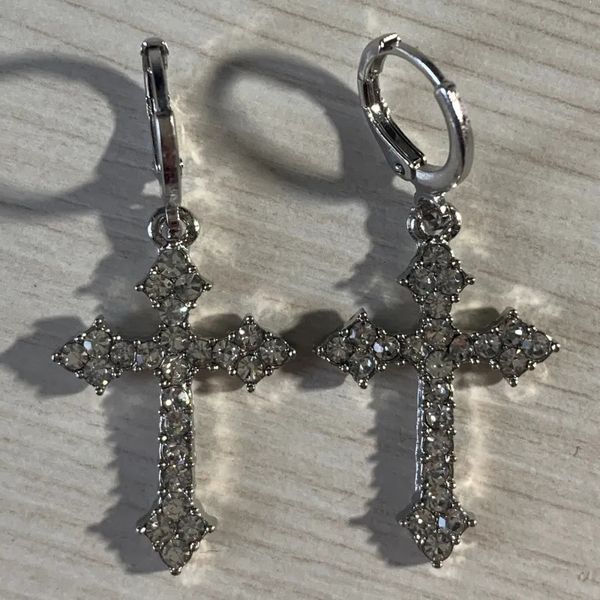 Stud Koreanische Zirkon Kristall Kreuz Ohrring Tropfen Ohrringe für Gothic Punk Hip Hop Weibliche Piercing Baumeln Ohrringe Partei Schmuck 230928