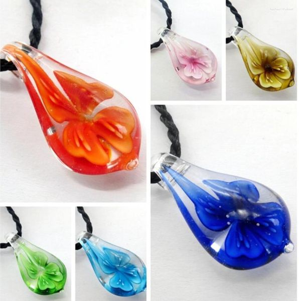 Anhänger Halsketten Großhandel 6 stücke Handgemachte Murano Lampwork Glas Blume Wasser Tropfen Fit Für Halskette Geschenke LL34