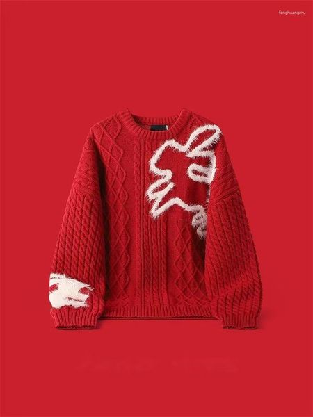 Maglioni da uomo Natale per donna Uomo Cartoon stampato O collo maglione lavorato a maglia Autunno coppia oversize pullover anno vestiti