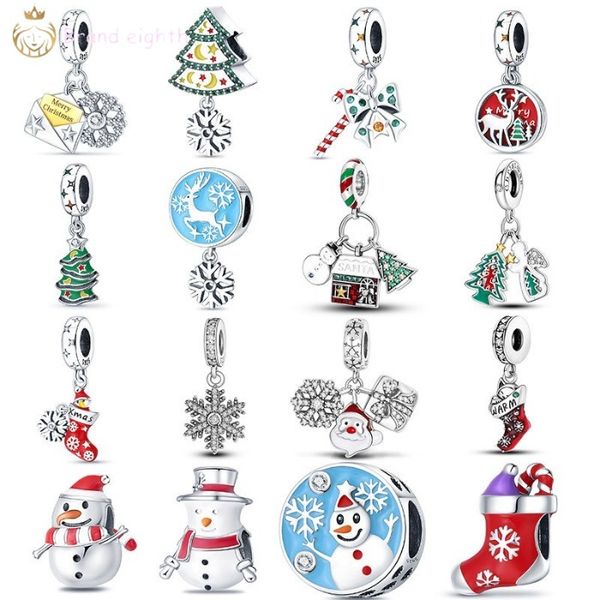 Für Damen Charms aus Sterlingsilber mit Schneemann-Perlen im Weihnachtsstil