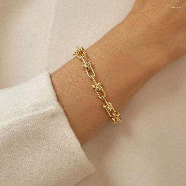 Link pulseiras de aço inoxidável em forma de u corrente de bloqueio para mulheres homens vintage artesanal ferrolho ajustável pulseira festa jóias presente