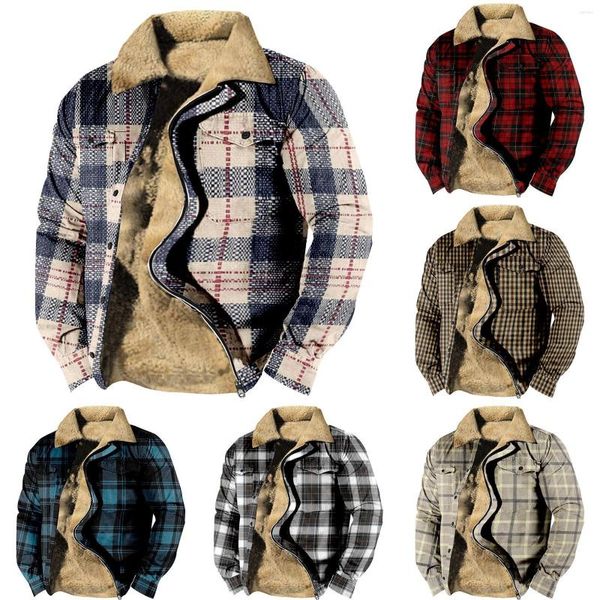 Casacos Masculinos Engrossar Jaqueta de Lã Mens Outono e Inverno Moda Casual Impresso Pelúcia Grosso Casaco Trabalho Médio