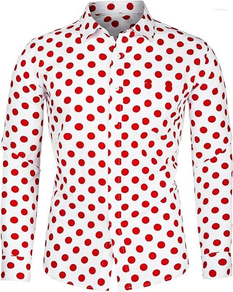 Camisas de vestido masculinas elegantes 10 cores polka dot manga comprida camisa slim impressa botão de lapela roupas designer design