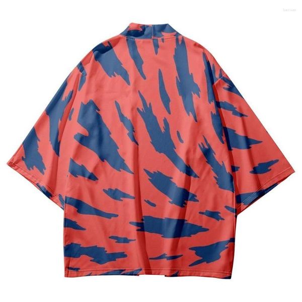 Roupas étnicas Casual Losse Yukata Harajuku Cardigan Azul Tie Dye Impresso Laranja Vermelho Japonês Kimono Beach Shorts Streetwear