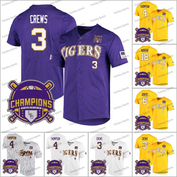 LSU Tigers Baseball Jersey 2023 Campeões 3 Dylan Crews Alex Bregman Gavin Dugas Tre Morgan Wes Toups C.Doughty Custom LSU Jerseys