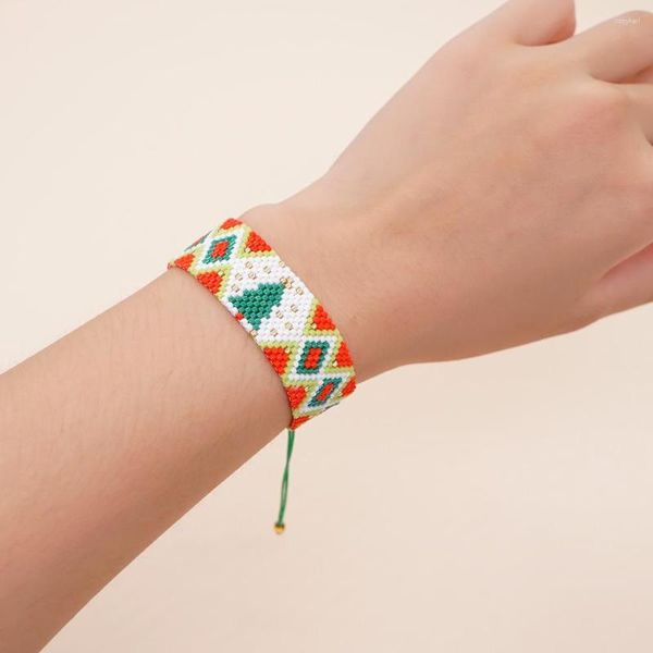 Bracciale con perline in filo di albero di Natale Design Originalità Geometria della moda Lavorazione a mano Boemia Semplice perla di riso