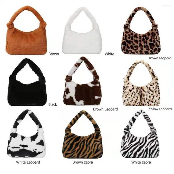 Duffel Bags Kawaii Bolsa De Pelúcia Mulheres Bonito Harajuku Leopardo Impressão Y2K Acessórios 2000s Indie Estética Moda Coreana