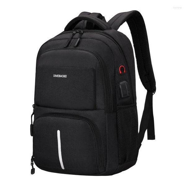 Mochila masculina oxford preta 15,6 polegadas laptop carregamento USB mochila de estudante universitário