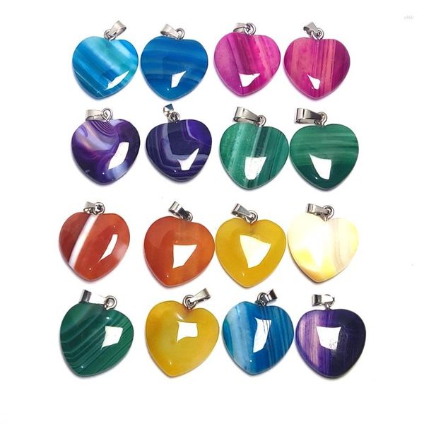 Ожерелья с подвесками, 50 шт., натуральный камень в полоску, агаты в форме сердца, фиолетовый, зеленый, синий кристалл, целебные драгоценные камни, изготовление ювелирных изделий, серьги, ожерелье