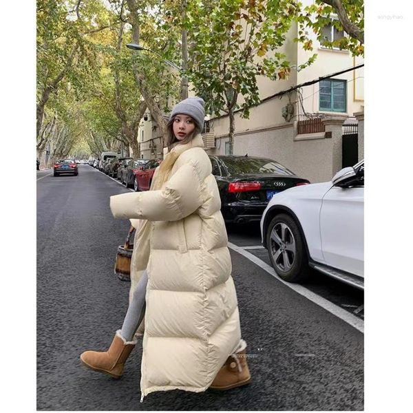 Casacos de Trench das Mulheres Mulheres Amarelo Long Down Jaqueta Casaco Preto Moda À Prova de Vento Espessamento Quente Pena de Pato 2023 Feminino Puffer Inverno