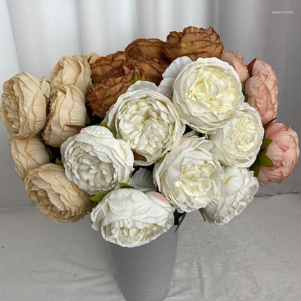 Dekoratif çiçekler yemek masası dekor yapay gül buket ipek pembe mor simülasyon çiçek yanmış kenar lafite gül salonu dekorasyon