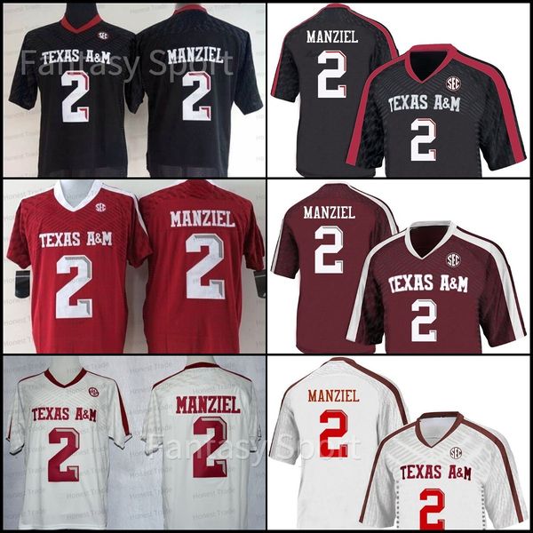 2 Johnny Manziel Texas Aggies College-Football-Trikot Manziel, genäht, klassisch, kurze Ärmel, Weiß, Schwarz, Dunkelrot, S-XXXL