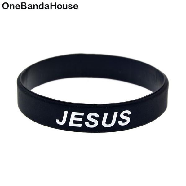 1 peça pulseira de borracha de silicone justa e amor cruz de jesus preto religioso fé presente sem gênero joias217b