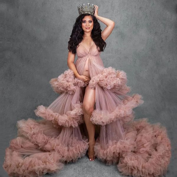 Румяно-розовое вечернее платье, платья для выпускного вечера, тюлевые халаты для беременных для фотосессии, длинное платье без рукавов с оборками, платье для детского душа для фотографии