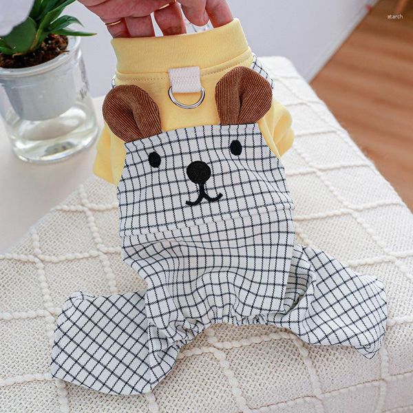 Vestuário para cães vestido xadrez verão e primavera filhote de cachorro vestindo urso bonito quatro pernas uma peça adequada para cães pequenos e médios