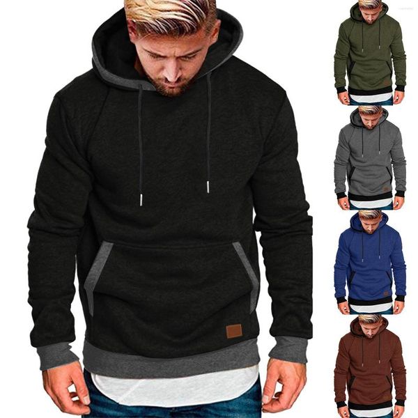 Herren Hoodies Winter Warm Streetwear Fashion Herbst Outwear Patchwork Mit Kapuze Sweatshirt Casual Slim Fit Fleece Mäntel Pullover