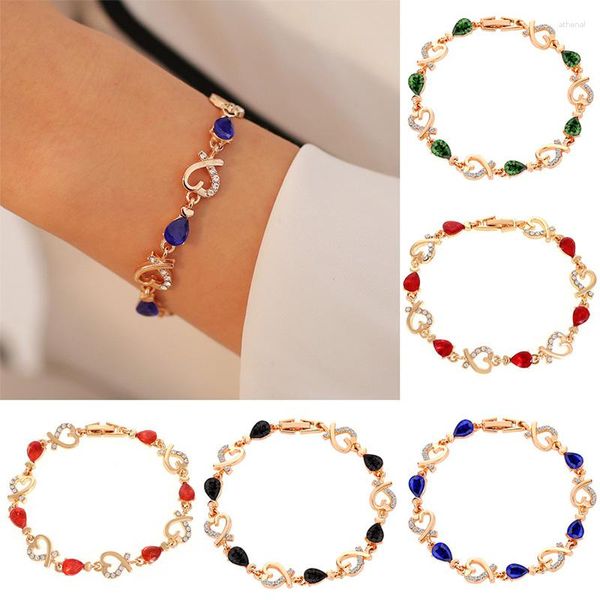 Charme pulseiras moda banhado a ouro cristal coração pulseira para mulheres coreano requintado strass zircão jóias de casamento presentes