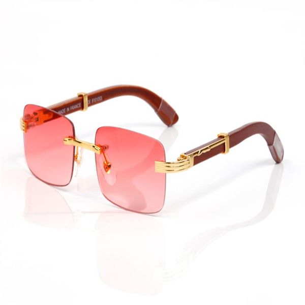 Büffelhornbrille, Holzsonnenbrille für Herren, hochwertige, neue Mode, Bambusholzrahmen, braune, klare Gläser, randlose Sonnenbrille mit 257 K