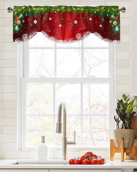 Cortina de natal floco de neve luz bola janela para sala estar armário cozinha tie-up valance haste bolso