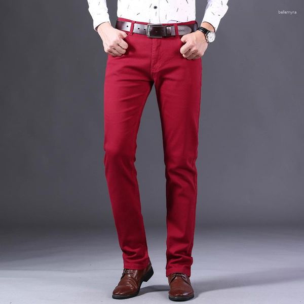 Calças masculinas jeans estiramento juventude estilo coreano na moda slim fit para trabalho mais do que casual cores longas