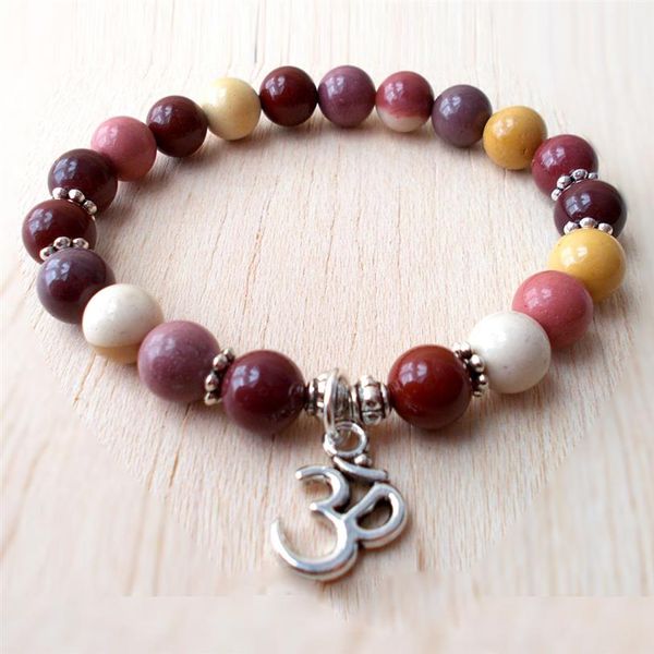 SN1137 Mookait-Jaspis-Armband, Mala-Armband, Silber, Om-Armband, buddhistischer Schmuck, Yoga-Armband, Heilstein, Mut-Armband241x